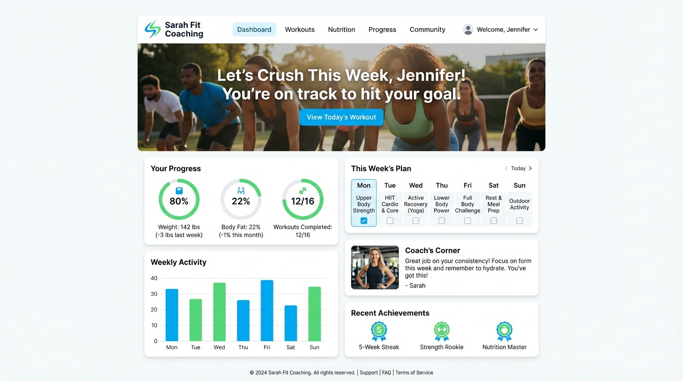 Sarah Fit Coaching Progress Dashboard preview